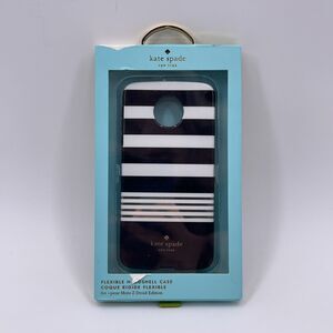 Kate Spade NY Hardshell Cell Phone Case Moto Z Droid Black White Gold Stripes